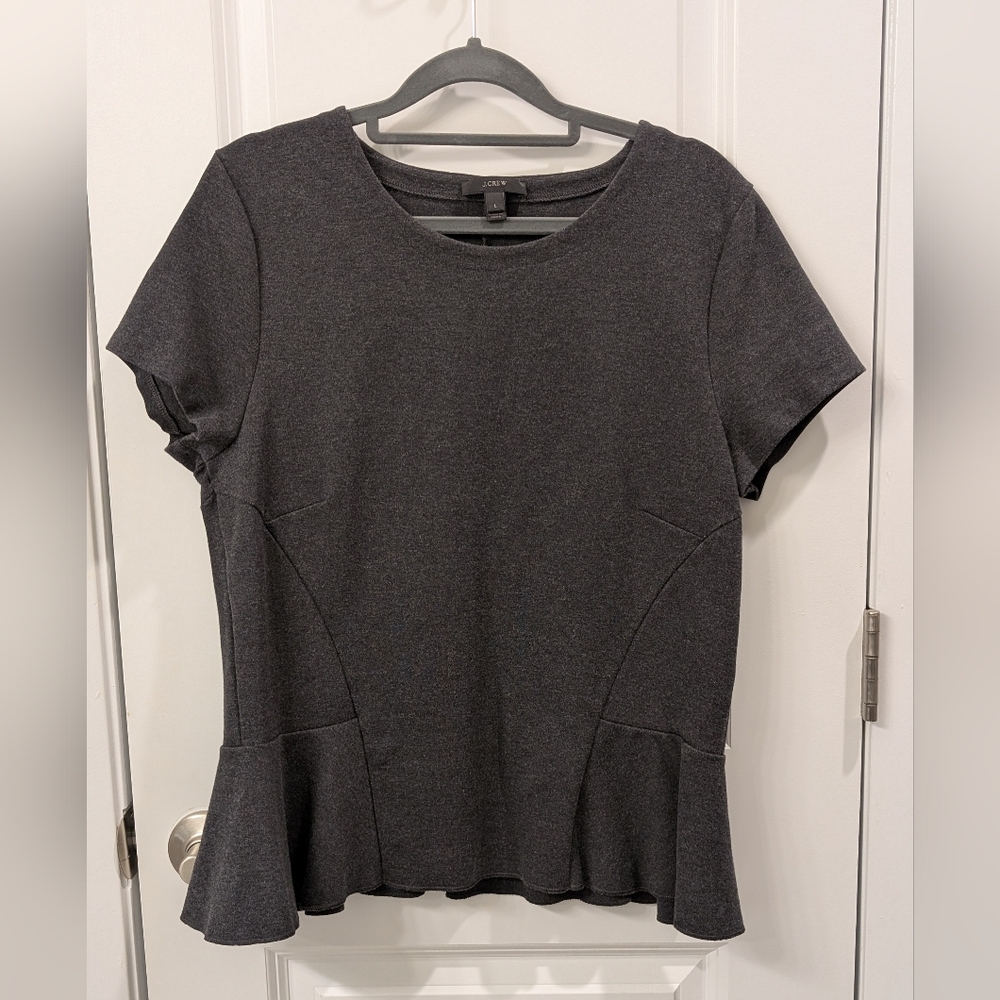 J. Crew Gray Peplum Short Sleeve T-Shirt